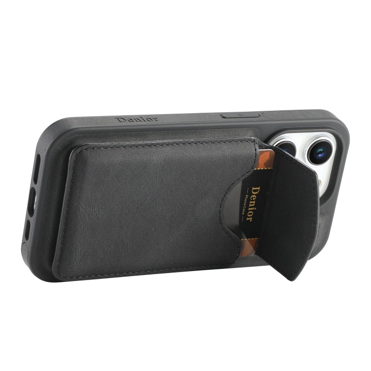 For iPhone 16 Denior D20 Skin Feel MagSafe Holder Detachable Card Slot Phone Case(Black) - iPhone 16 Cases by Denior | Online Shopping South Africa | PMC Jewellery | Buy Now Pay Later Mobicred