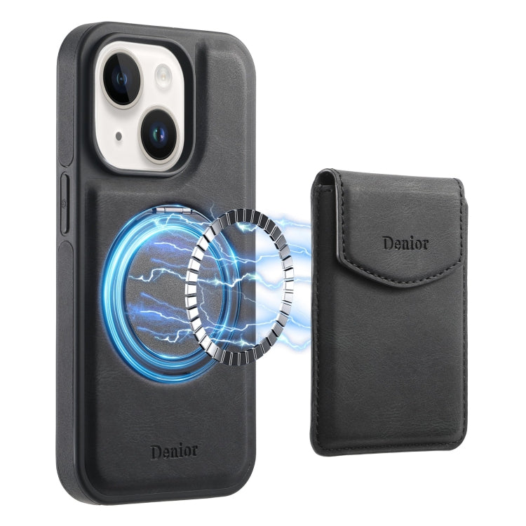 For iPhone 15 Denior D20 Skin Feel MagSafe Holder Detachable Card Slot Phone Case(Black) - iPhone 15 Cases by Denior | Online Shopping South Africa | PMC Jewellery | Buy Now Pay Later Mobicred