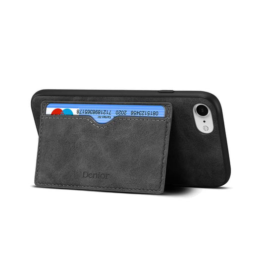 For iPhone 16e Denior D08 PU Single Card Slot Holder Phone Case(Black) - iPhone 16e Cases by Denior | Online Shopping South Africa | PMC Jewellery | Buy Now Pay Later Mobicred