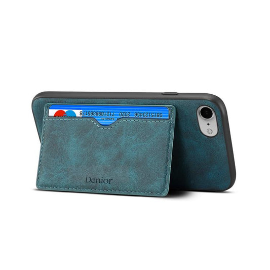 For iPhone 16e Denior D08 PU Single Card Slot Holder Phone Case(Blue) - iPhone 16e Cases by Denior | Online Shopping South Africa | PMC Jewellery | Buy Now Pay Later Mobicred