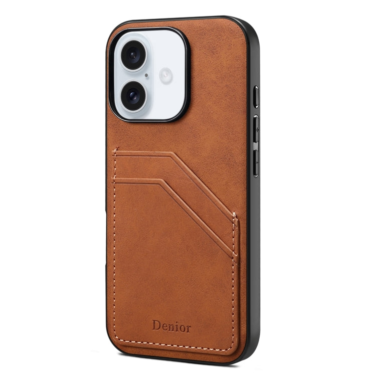 For iPhone 16 Denior D09 PU Dual Card Slot Back Cover Phone Case(Brown) - free shipping - PMC Jewellery - Order now!