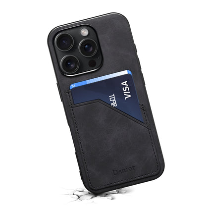 For iPhone 16 Plus Denior D09 PU Dual Card Slot Back Cover Phone Case(Black) - iPhone 16 Plus Cases by Denior | Online Shopping South Africa | PMC Jewellery | Buy Now Pay Later Mobicred