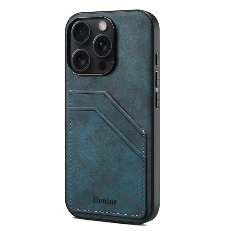 For iPhone 16 Pro Max Denior D09 PU Dual Card Slot Back Cover Phone Case(Blue) - iPhone 16 Pro Max Cases by Denior | Online Shopping South Africa | PMC Jewellery | Buy Now Pay Later Mobicred