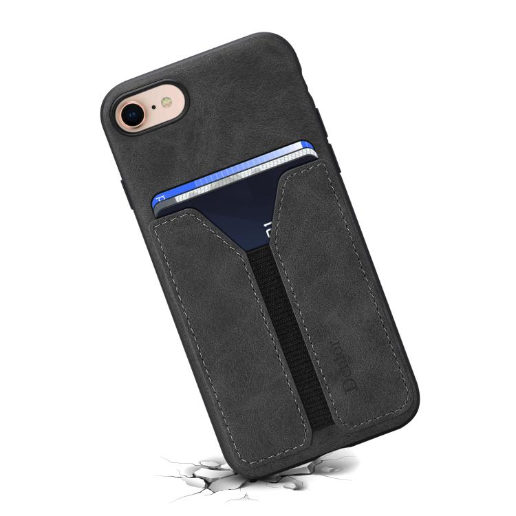 For iPhone 16e Denior D07 DV Elastic Card Slot PU Back Cover Phone Case(Black) - iPhone 16e Cases by Denior | Online Shopping South Africa | PMC TechLife | Buy Now Pay Later Mobicred