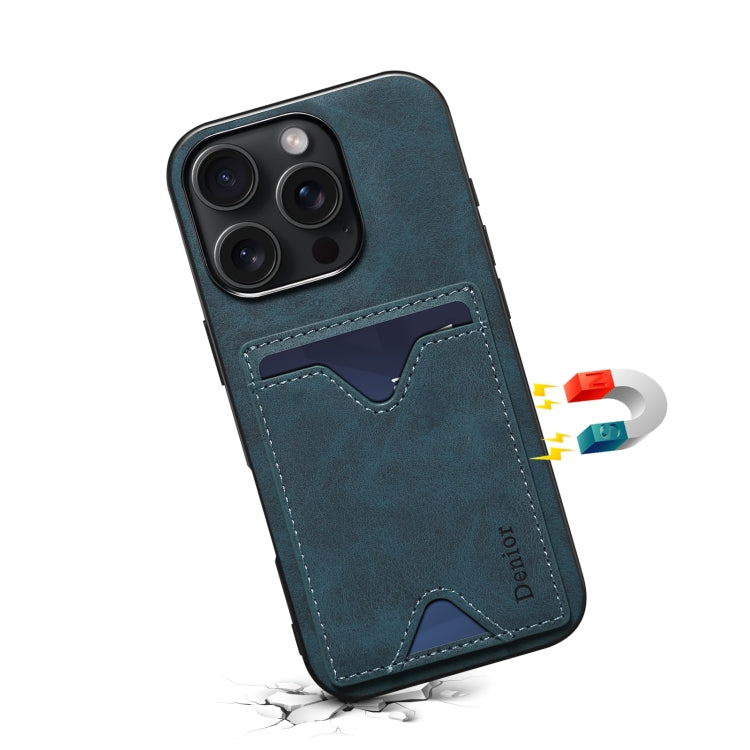 For iPhone 16 Pro Max Denior D06 PU Back Cover Card Slot Holder Phone Case(Blue) - iPhone 16 Pro Max Cases by Denior | Online Shopping South Africa | PMC Jewellery | Buy Now Pay Later Mobicred