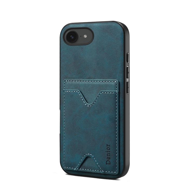 For iPhone 16e Denior D06 PU Back Cover Card Slot Holder Phone Case(Blue) - iPhone 16e Cases by Denior | Online Shopping South Africa | PMC TechLife | Buy Now Pay Later Mobicred