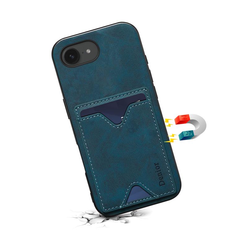 For iPhone 16e Denior D06 PU Back Cover Card Slot Holder Phone Case(Blue) - iPhone 16e Cases by Denior | Online Shopping South Africa | PMC TechLife | Buy Now Pay Later Mobicred
