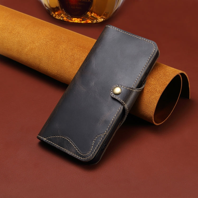 For iPhone 16 Denior B01 Oil Wax Cowhide Magnetic Button Genuine Leather Case(Black) - free shipping - PMC Jewellery - Order now!