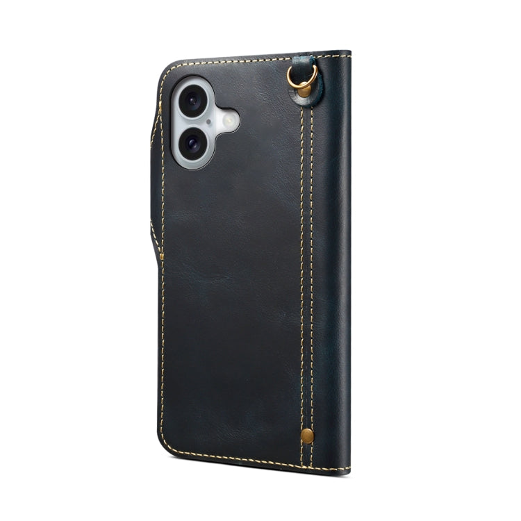 For iPhone 16 Denior B01 Oil Wax Cowhide Magnetic Button Genuine Leather Case(Blue) - free shipping - PMC Jewellery - Order now!