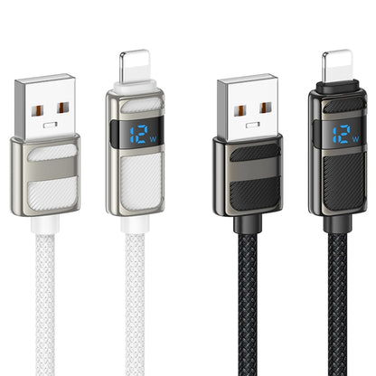 hoco U137 USB to 8 Pin Line 2.4A Charging Data Cable with Display, Length:1.2m(White) - Normal Style Cable by hoco | Online Shopping South Africa | PMC Jewellery | Buy Now Pay Later Mobicred