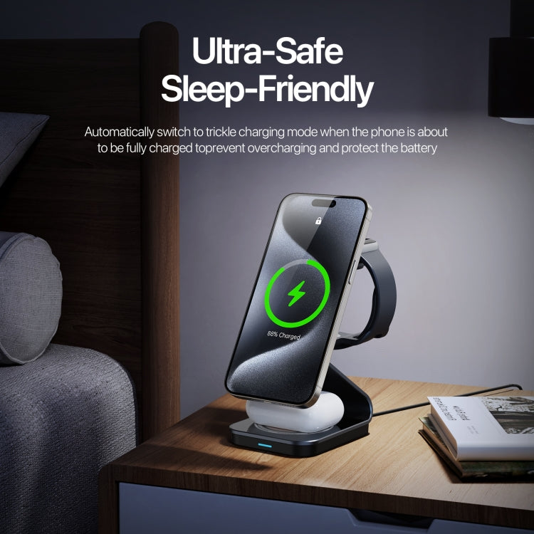 DUZZONA W21 Qi2 15W 3 in 1 Magnetic Wireless Charger Stand(Black) - Wireless Charger by DUZZONA | Online Shopping South Africa | PMC Jewellery | Buy Now Pay Later Mobicred