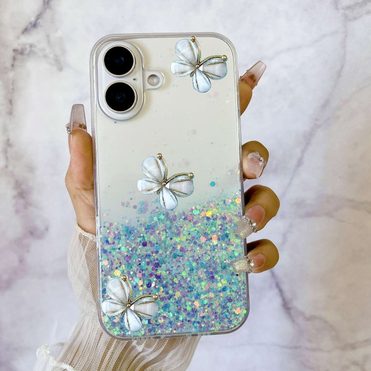 For iPhone 16 Luminous Starry Sky Glitter Butterfly TPU Phone Case(Blue) - iPhone 16 Cases by PMC Jewellery | Online Shopping South Africa | PMC Jewellery | Buy Now Pay Later Mobicred