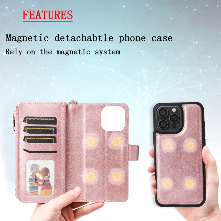 For iPhone 16 Pro Max Solid Color 2 in 1 Zipper Shockproof Phone Case(Rose Gold) - iPhone 16 Pro Max Cases by PMC Jewellery | Online Shopping South Africa | PMC Jewellery | Buy Now Pay Later Mobicred