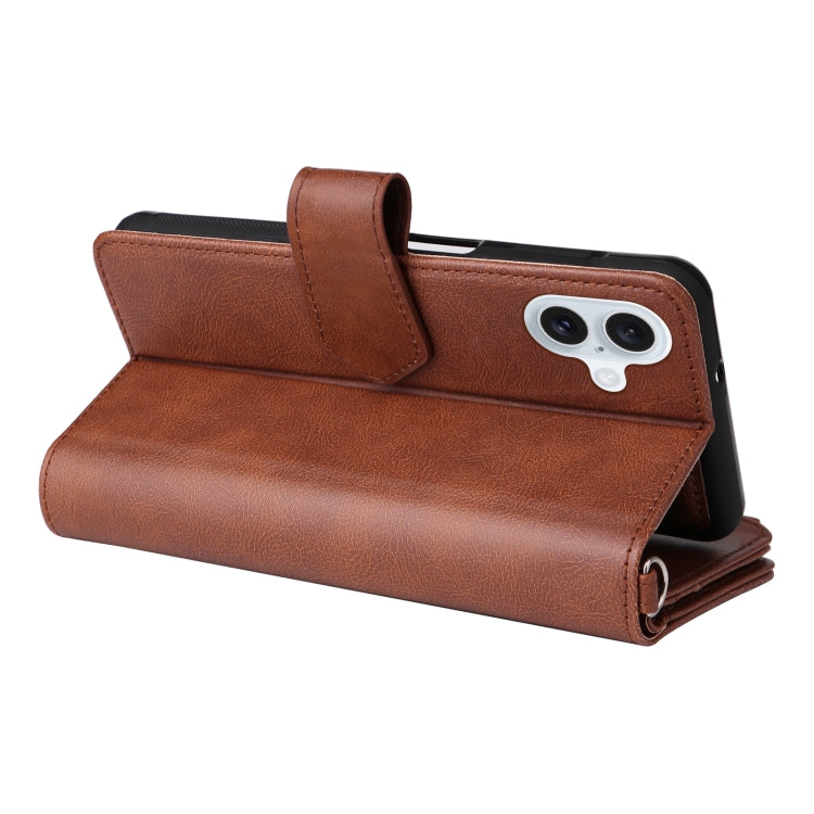 For iPhone 16 Plus Solid Color 2 in 1 Zipper Shockproof Phone Case(Brown) - free shipping - PMC Jewellery - Order now!