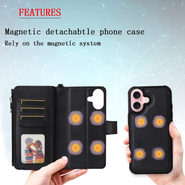 For iPhone 16 Solid Color 2 in 1 Zipper Shockproof Phone Case(Black) - iPhone 16 Cases by PMC Jewellery | Online Shopping South Africa | PMC Jewellery | Buy Now Pay Later Mobicred