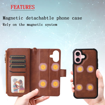 For iPhone 16 Solid Color 2 in 1 Zipper Shockproof Phone Case(Brown) - iPhone 16 Cases by PMC Jewellery | Online Shopping South Africa | PMC Jewellery | Buy Now Pay Later Mobicred