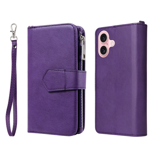 For iPhone 16 Solid Color 2 in 1 Zipper Shockproof Phone Case(Purple) - iPhone 16 Cases by PMC Jewellery | Online Shopping South Africa | PMC Jewellery | Buy Now Pay Later Mobicred