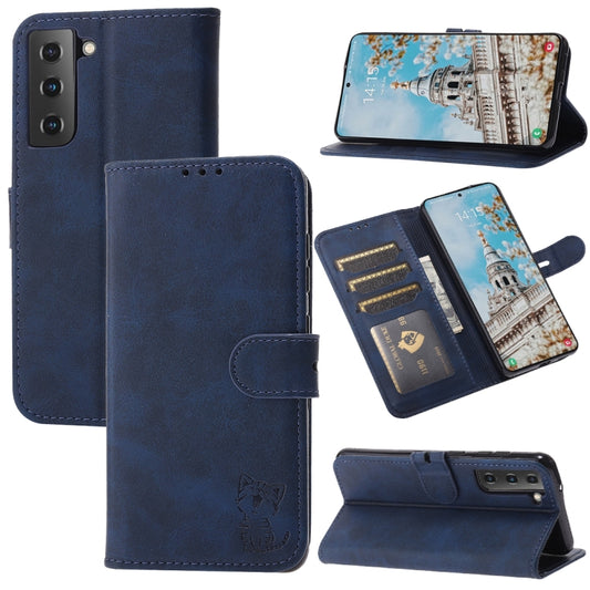 For Samsung Galaxy S25+ 5G Embossed Happy Cat Pattern Flip Leather Phone Case(Blue) - Galaxy S25+ 5G Cases by PMC Jewellery | Online Shopping South Africa | PMC Jewellery | Buy Now Pay Later Mobicred