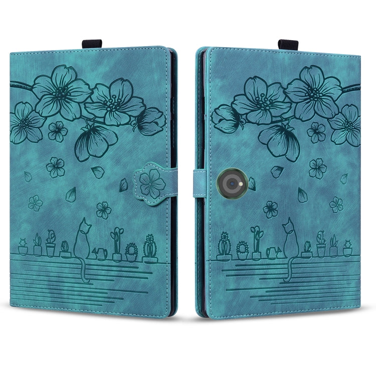 For OnePlus Pad / Pad Pro 12.1 Cartoon Sakura Cat Embossed Leather Tablet Case(Green) - Others by PMC TechLife | Online Shopping South Africa | PMC TechLife | Buy Now Pay Later Mobicred