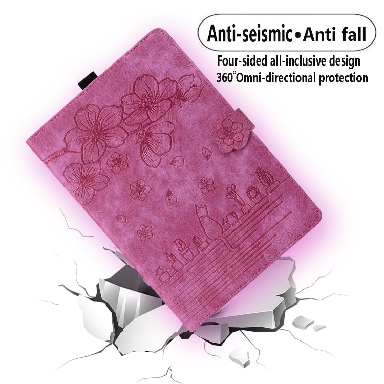 For OnePlus Pad / Pad Pro 12.1 Cartoon Sakura Cat Embossed Leather Tablet Case(Rose Red) - Others by PMC TechLife | Online Shopping South Africa | PMC TechLife | Buy Now Pay Later Mobicred