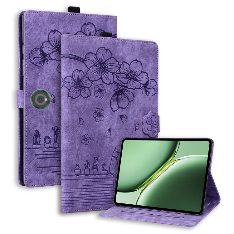 For OnePlus Pad / Pad Pro 12.1 Cartoon Sakura Cat Embossed Leather Tablet Case(Purple) - Others by PMC TechLife | Online Shopping South Africa | PMC TechLife | Buy Now Pay Later Mobicred
