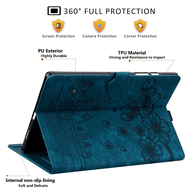 For OnePlus Pad / Pad Pro 12.1 Cartoon Sakura Cat Embossed Leather Tablet Case(Blue) - Others by PMC TechLife | Online Shopping South Africa | PMC TechLife | Buy Now Pay Later Mobicred