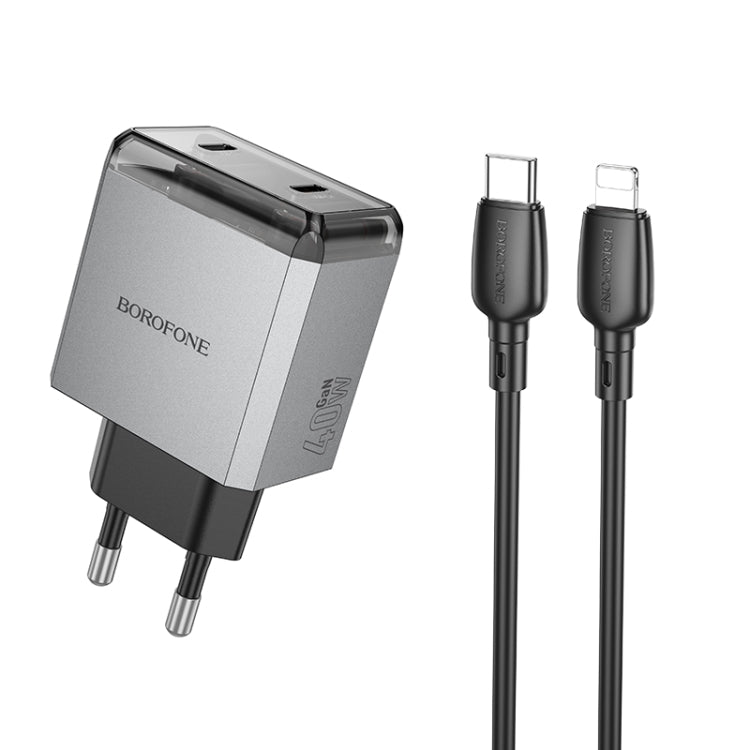 BOROFONE BN21 PD 40W 2 Type-C Charger with 1m Type-C to 8 Pin Cable Set, For:EU Plug(Tarnish) - free shipping - PMC TechLife - Order now!