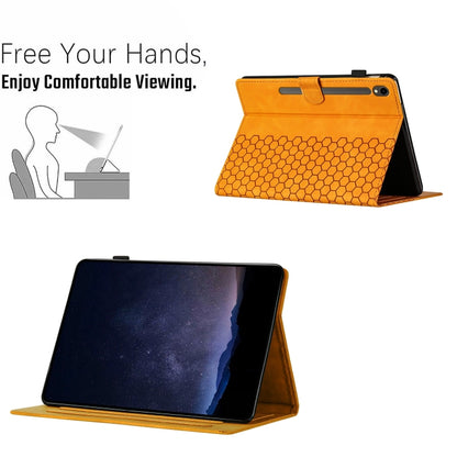 For Samsung Galaxy Tab S9 / S9 FE Honeycomb Embossed Leather Smart Tablet Case(Yellow) - Galaxy Tab S9 Cases by PMC Jewellery | Online Shopping South Africa | PMC Jewellery | Buy Now Pay Later Mobicred