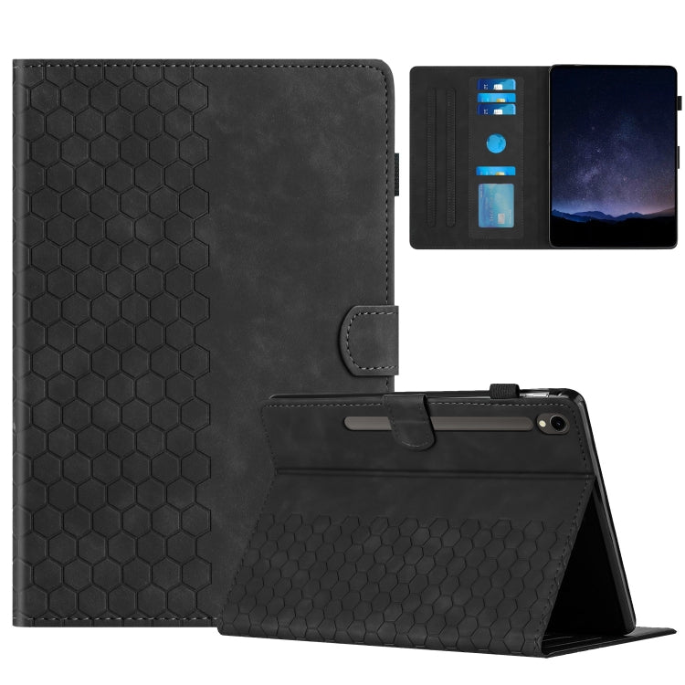 For Samsung Galaxy Tab S9 / S9 FE Honeycomb Embossed Leather Smart Tablet Case(Black) - free shipping - PMC Jewellery - Order now!