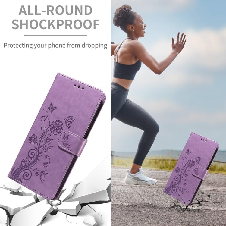 For iPhone 16e Embossed Butterfly Flowers Leather Phone Case(Purple) - iPhone 16e Cases by PMC TechLife | Online Shopping South Africa | PMC TechLife | Buy Now Pay Later Mobicred