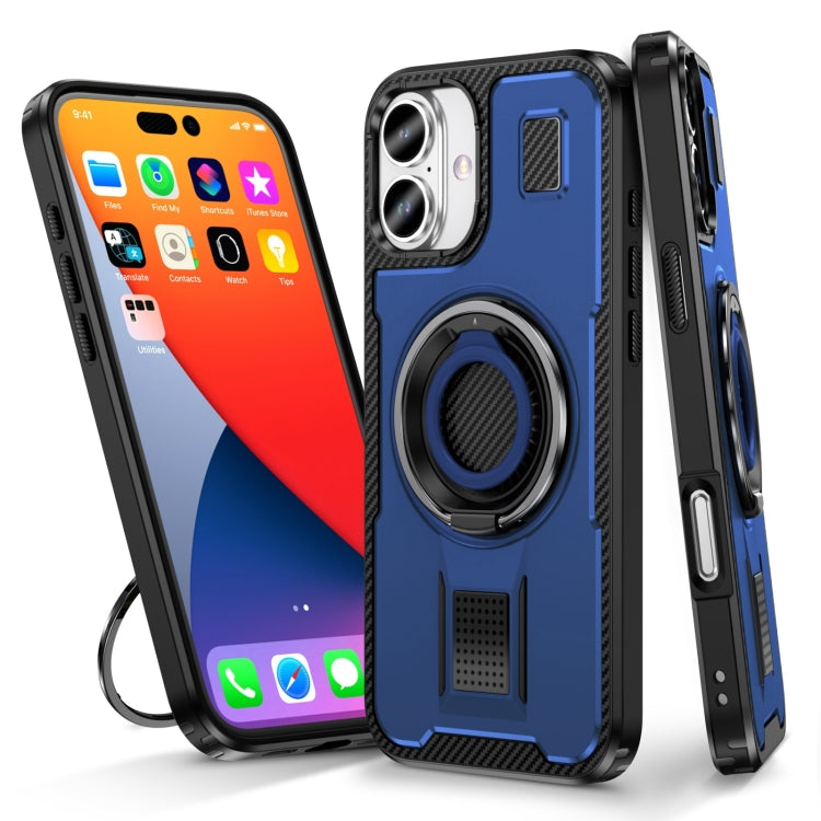 For iPhone 16 Ring Holder Carbon Fiber PC Hybrid TPU Phone Case(Blue) - iPhone 16 Cases by PMC Jewellery | Online Shopping South Africa | PMC Jewellery | Buy Now Pay Later Mobicred