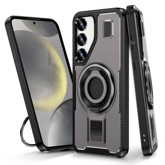 For Samsung Galaxy S25+ 5G Ring Holder Carbon Fiber PC Hybrid TPU Phone Case(Grey) - Galaxy S25+ 5G Cases by PMC Jewellery | Online Shopping South Africa | PMC Jewellery | Buy Now Pay Later Mobicred