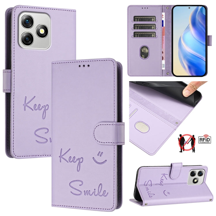 For Ulefone Note 18 Ultra 5G Smile Embossing RFID Leather Phone Case(Light Purple) - Ulefone Cases by PMC Jewellery | Online Shopping South Africa | PMC Jewellery | Buy Now Pay Later Mobicred