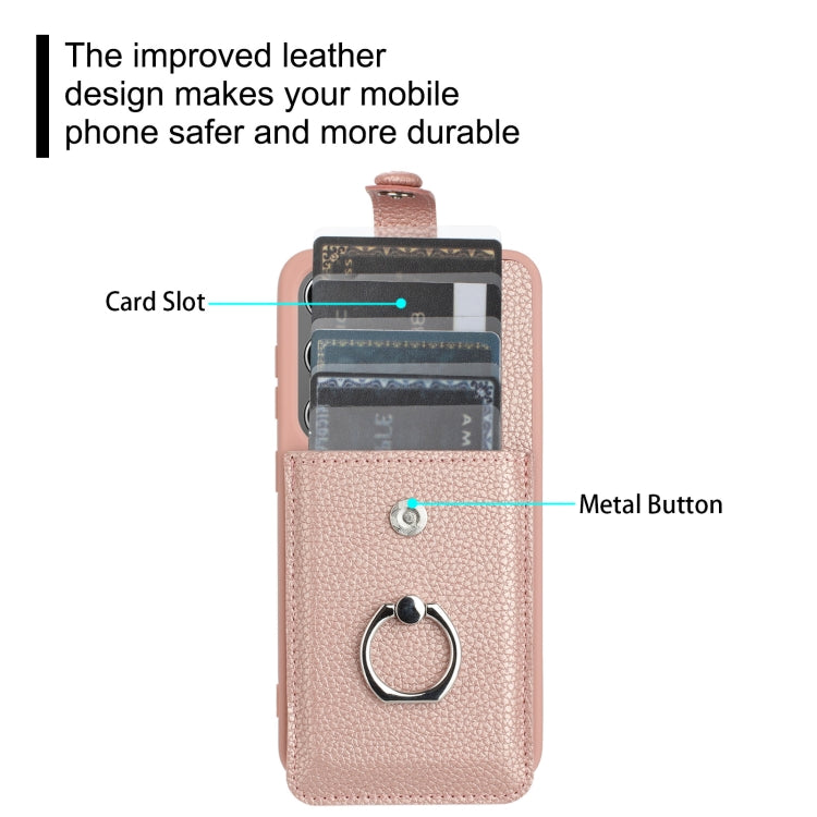 For Samsung Galaxy S25+ 5G Litchi Texture Drawing Card Bag Ring Holder Phone Case(Blue) - Galaxy S25+ 5G Cases by PMC Jewellery | Online Shopping South Africa | PMC Jewellery | Buy Now Pay Later Mobicred