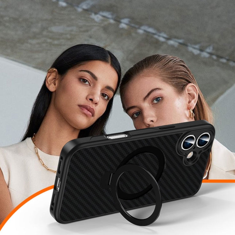 For iPhone 16 Pro Max Carbon Fiber MagSafe 360 Degree Rotating Holder Phone Case(Black) - free shipping - PMC Jewellery - Order now!
