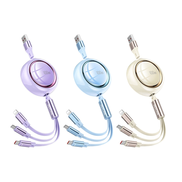 WK WDC-18 Star Series 1.2m 100W USB to 8 Pin / Type-C / Micro USB Retractable Data Cable(Purple) - Multifunction Cable by WK | Online Shopping South Africa | PMC Jewellery | Buy Now Pay Later Mobicred