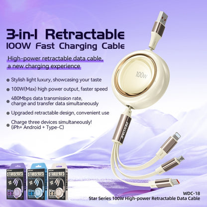 WK WDC-18 Star Series 1.2m 100W USB to 8 Pin / Type-C / Micro USB Retractable Data Cable(Purple) - Multifunction Cable by WK | Online Shopping South Africa | PMC Jewellery | Buy Now Pay Later Mobicred