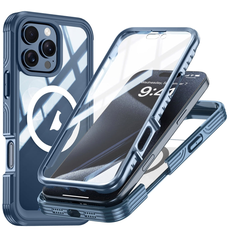 For iPhone 16 Pro RedPepper Tempered Glass MagSafe Phone Case(Dark Blue) - free shipping - PMC Jewellery - Order now!