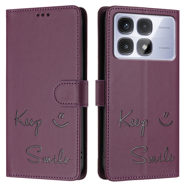 For Redmi K70 Ultra 5G Global Smile Embossing RFID Leather Phone Case(Violet) - Xiaomi Cases by PMC Jewellery | Online Shopping South Africa | PMC Jewellery | Buy Now Pay Later Mobicred