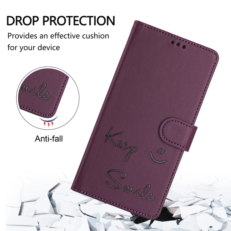 For Redmi K70 Ultra 5G Global Smile Embossing RFID Leather Phone Case(Violet) - Xiaomi Cases by PMC Jewellery | Online Shopping South Africa | PMC Jewellery | Buy Now Pay Later Mobicred