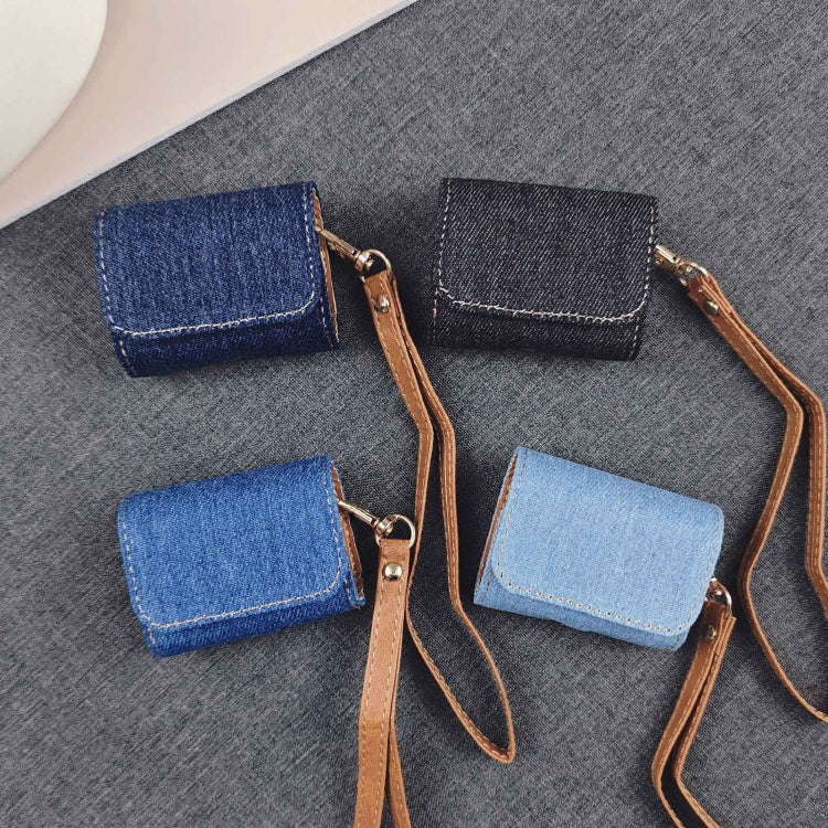 For AirPods 3 Cowboy Fabric Texture PU Headset Protective Bag(Dark Blue) - free shipping - PMC Jewellery - Order now!