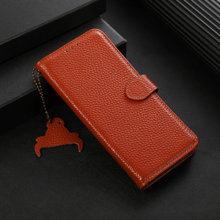 For Motorola Edge 50 Genuine Leather Litchi Texture RFID Leather Phone Case(Coffee) - Motorola Cases by PMC TechLife | Online Shopping South Africa | PMC TechLife | Buy Now Pay Later Mobicred