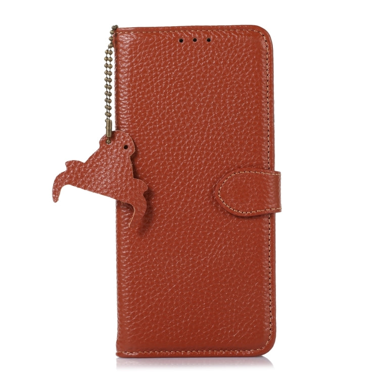 For Motorola Edge 50 Genuine Leather Litchi Texture RFID Leather Phone Case(Coffee) - Motorola Cases by PMC TechLife | Online Shopping South Africa | PMC TechLife | Buy Now Pay Later Mobicred