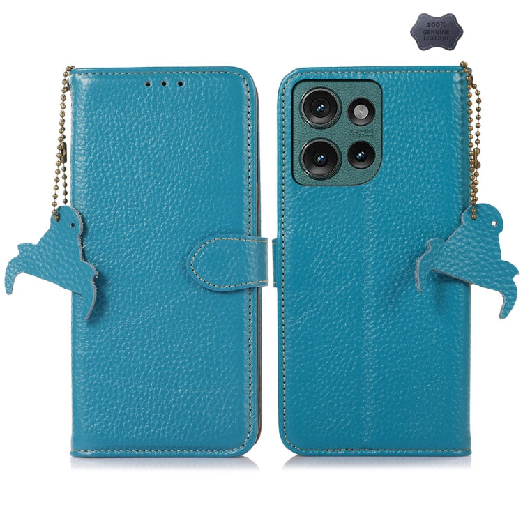 For Motorola Edge 50 Genuine Leather Litchi Texture RFID Leather Phone Case(Blue) - Motorola Cases by PMC TechLife | Online Shopping South Africa | PMC TechLife | Buy Now Pay Later Mobicred