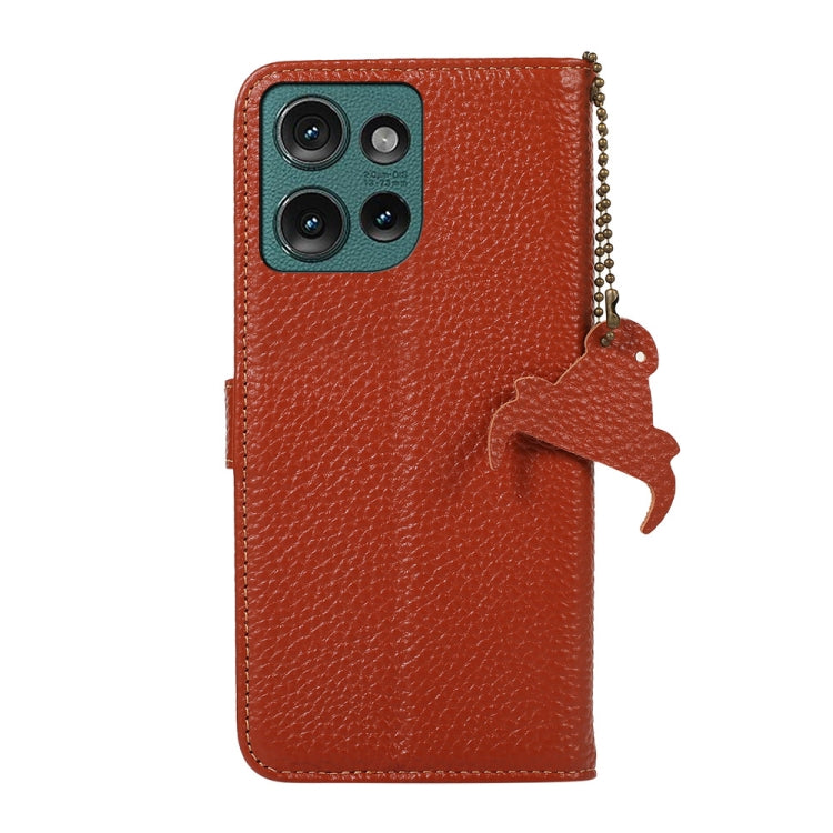 For Motorola Edge 50 Neo Genuine Leather Litchi Texture RFID Leather Phone Case(Coffee) - Motorola Cases by PMC TechLife | Online Shopping South Africa | PMC TechLife | Buy Now Pay Later Mobicred