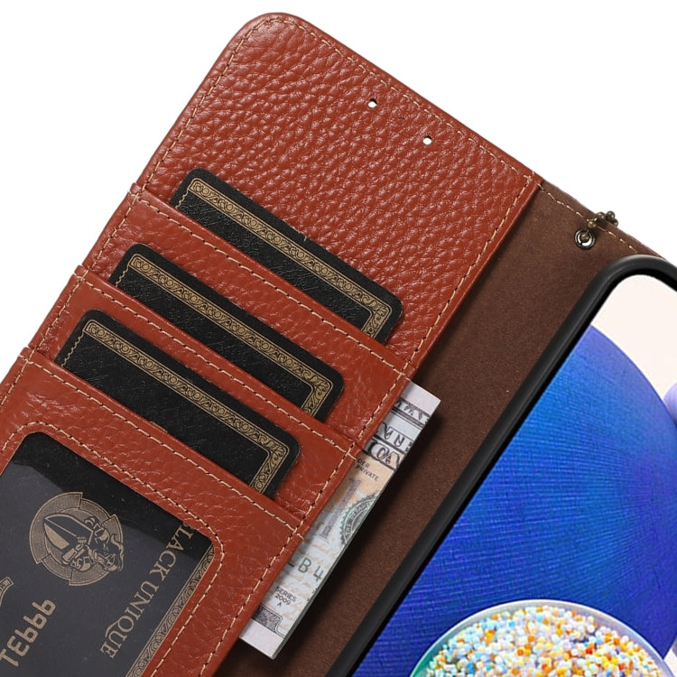 For Motorola Edge 50 Neo Genuine Leather Litchi Texture RFID Leather Phone Case(Coffee) - Motorola Cases by PMC TechLife | Online Shopping South Africa | PMC TechLife | Buy Now Pay Later Mobicred