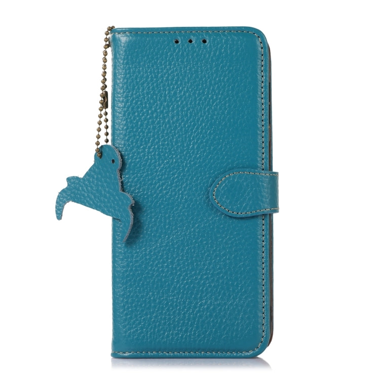 For Motorola Moto G35 Genuine Leather Litchi Texture RFID Leather Phone Case(Blue) - Motorola Cases by PMC TechLife | Online Shopping South Africa | PMC TechLife | Buy Now Pay Later Mobicred