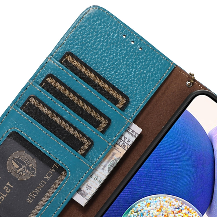 For Motorola Moto G75 5G Genuine Leather Litchi Texture RFID Leather Phone Case(Blue) - Motorola Cases by PMC TechLife | Online Shopping South Africa | PMC TechLife | Buy Now Pay Later Mobicred