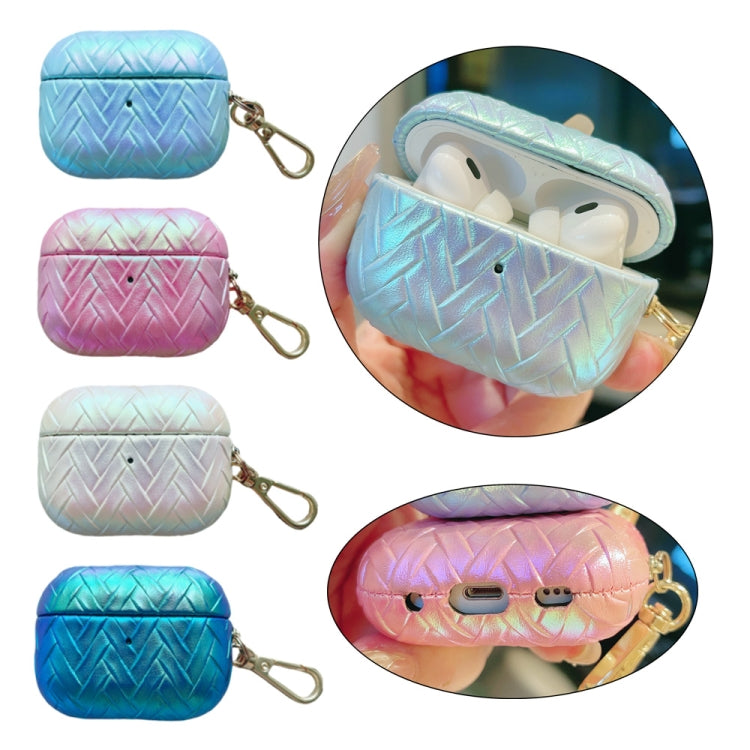 For AirPods Pro Colorful Weaving Texture Earbuds Box PC Case with Hook(Blue) - free shipping - PMC Jewellery - Order now!