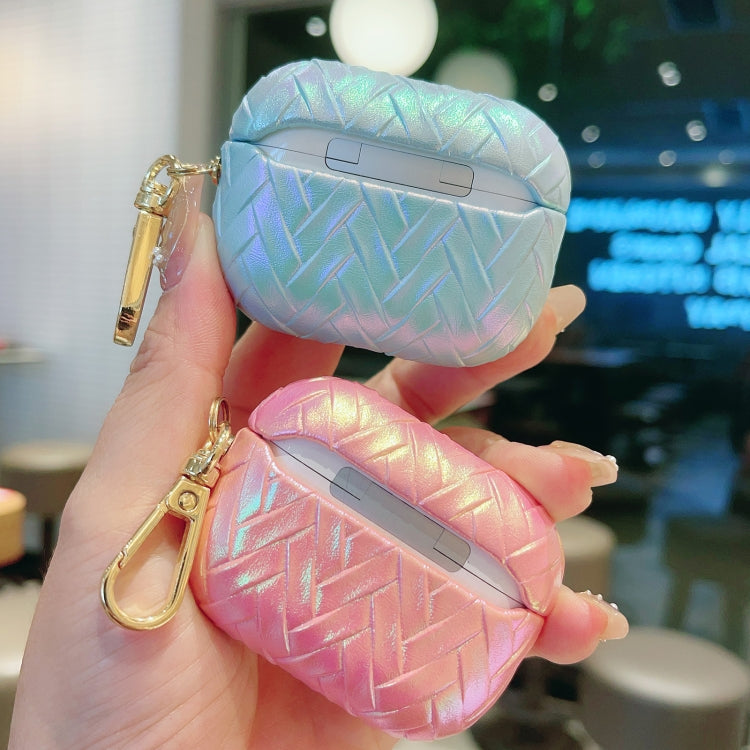 For AirPods Pro Colorful Weaving Texture Earbuds Box PC Case with Hook(Blue) - free shipping - PMC Jewellery - Order now!